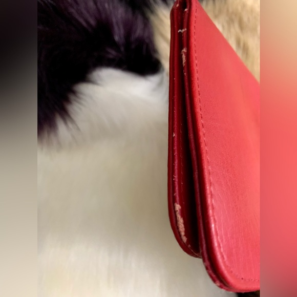 🍀VINTAGE LEATHER WALLET, MEDIUM/RED🍀#LHI - Picture 6 of 11